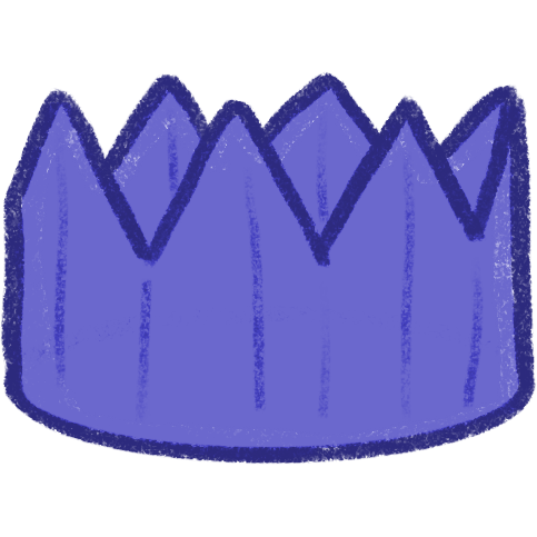  a purplish-blue crown made of paper